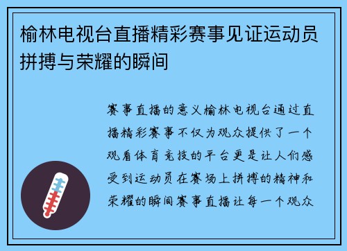 榆林电视台直播精彩赛事见证运动员拼搏与荣耀的瞬间
